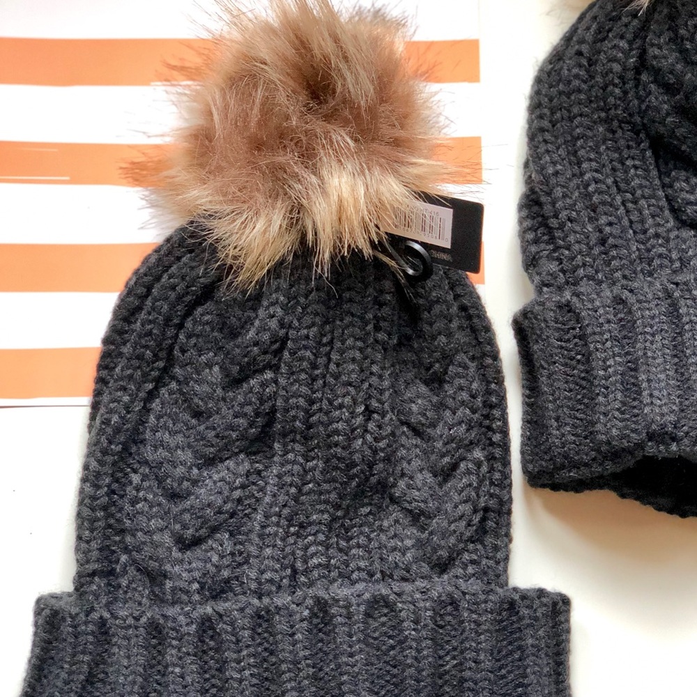 Cable knitted Pom Pom beanie winter hat
